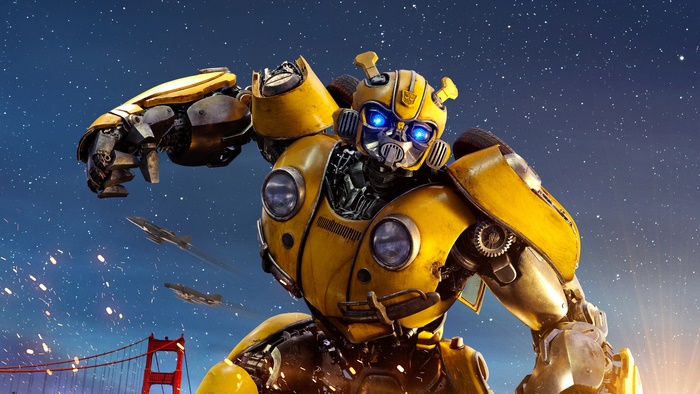 Bumblebee from Transformers in front of Golden Gate Bridge