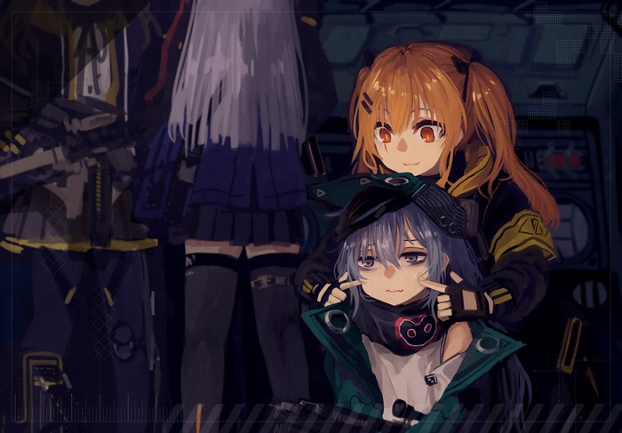 Girls from Girls Frontline in a dark room
