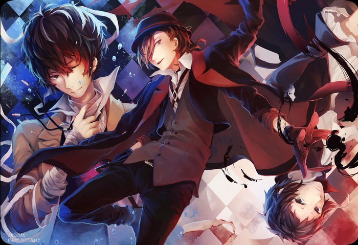 Bungo Stray Dogs characters in checkered background