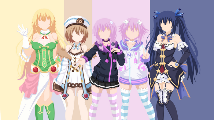 Five Hyperdimension Neptunia Characters in Colorful Outfits