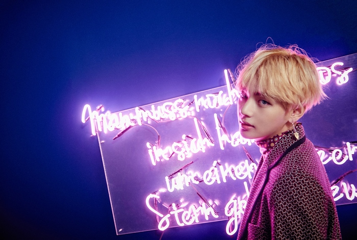 Kim Taehyung with Neon Purple Sign Glow