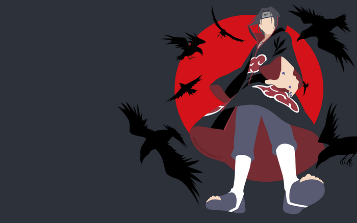 Itachi Uchiha with Crows and Red Moon