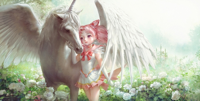 Chibiusa Tsukino from Sailor Moon with a unicorn
