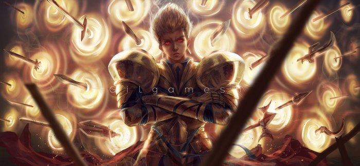 Gilgamesh from Fate Series surrounded by swords