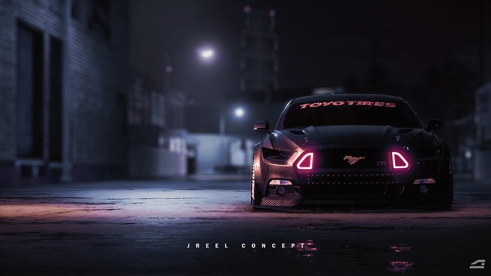Ford Mustang Neon Lights at Night