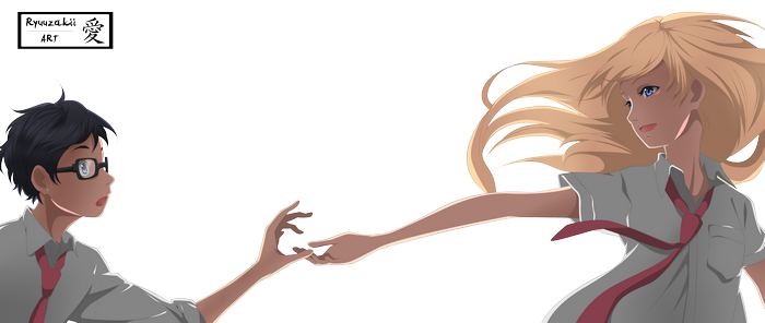 Kaori Miyazono and Kousei Arima reaching for each other