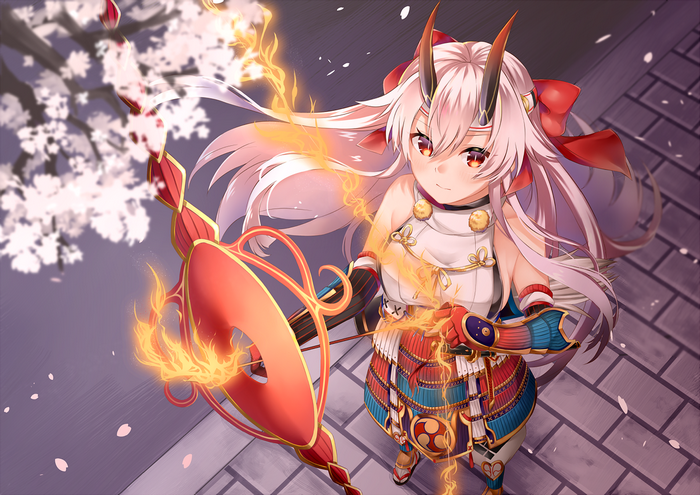 Tomoe Gozen from Fate/Grand Order with fire