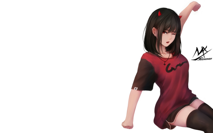 Anime girl with black hair and red horns