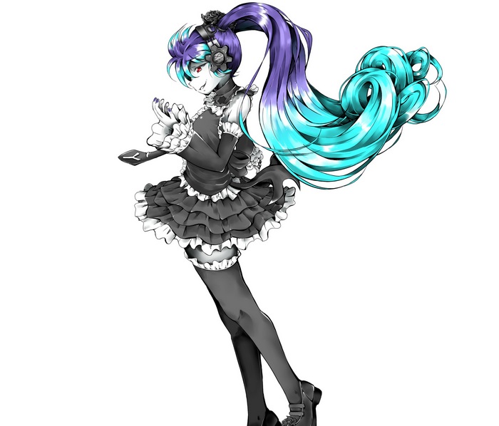 Hatsune Miku with purple and blue hair