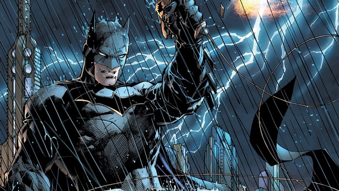 Batman from DC Comics in the Rain