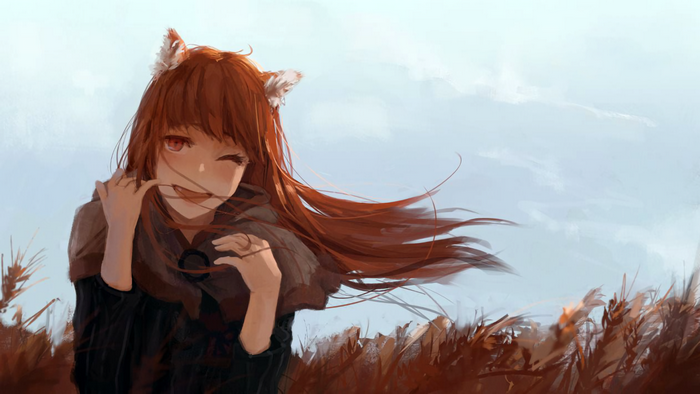 Holo from Spice & Wolf in a wheat field