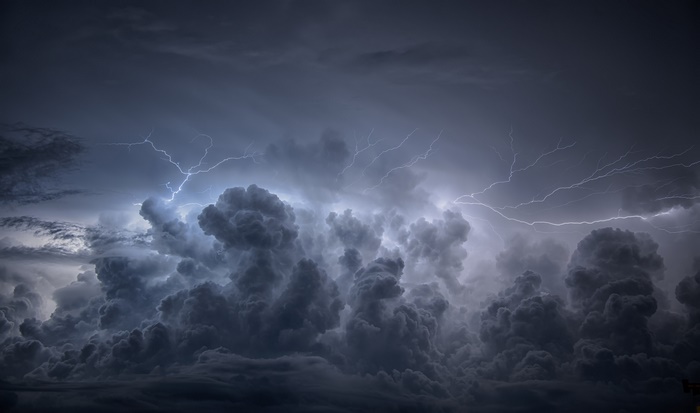 Dramatic Lightning Storm Over Dark Clouds
