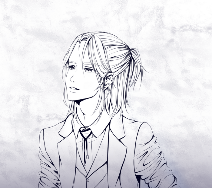 Anime boy with ponytail wearing a suit