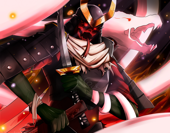 Demon Samurai with a Sword and Dragon
