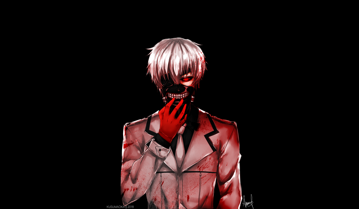 Ken Kaneki with White Hair and Bloodied Suit