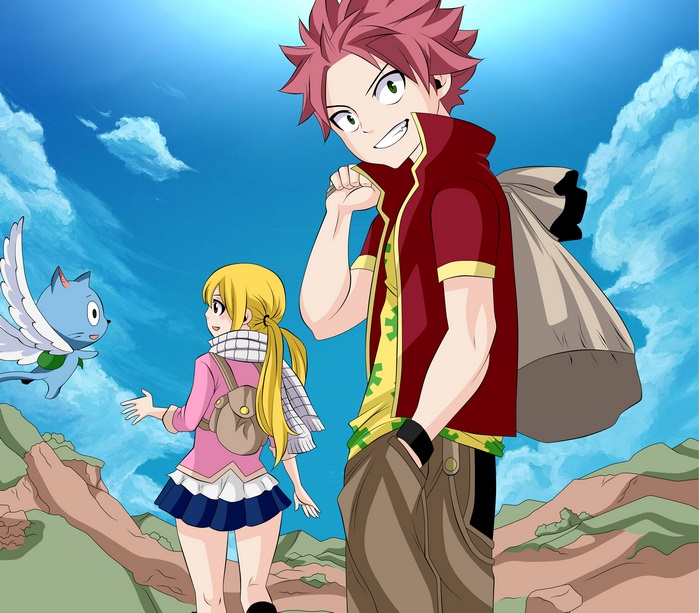 Natsu Dragneel, Lucy Heartfilia, and Happy from Fairy Tail