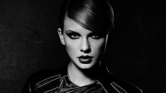 Taylor Swift in Monochrome with Dramatic Makeup