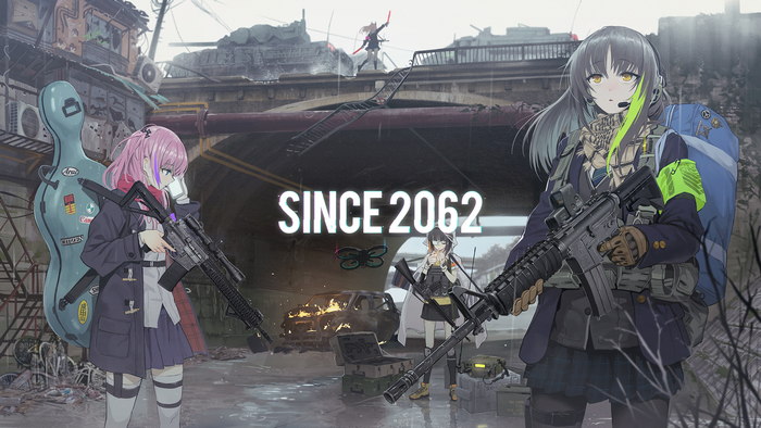 Girls from Girls' Frontline in a post-apocalyptic city