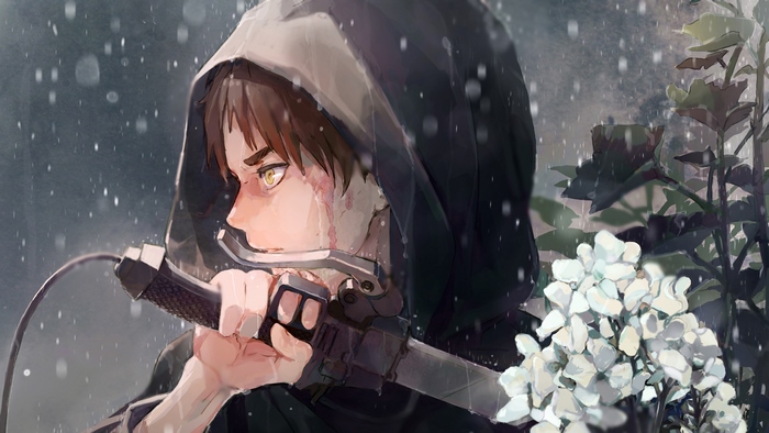 Eren Yeager from Attack on Titan holding a sword