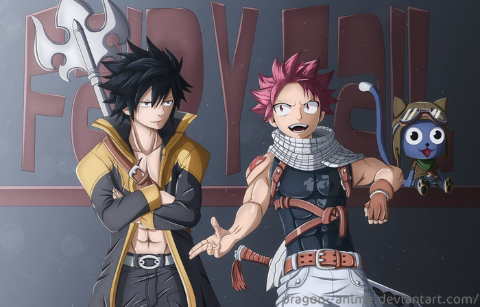 Gray Fullbuster, Natsu Dragneel, and Happy from Fairy Tail