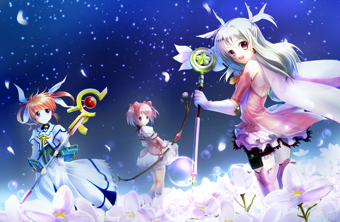 Magical Girls Madoka Kaname and Illyasviel at Night