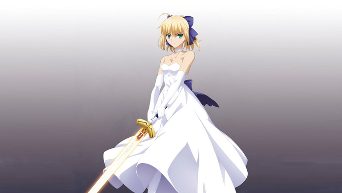 Artoria Pendragon in Elegant White Dress with Sword