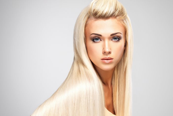 Blonde Woman with Blue Eyes and Long Hair