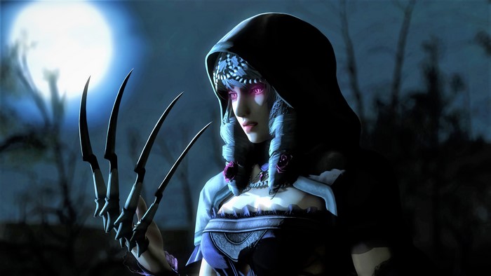 Woman with claws under the moon