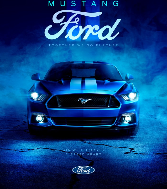 4K Blue Ford Mustang with Racing Stripes