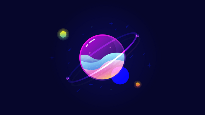 Neon Minimal Saturn and Planets in Orbit 4K
