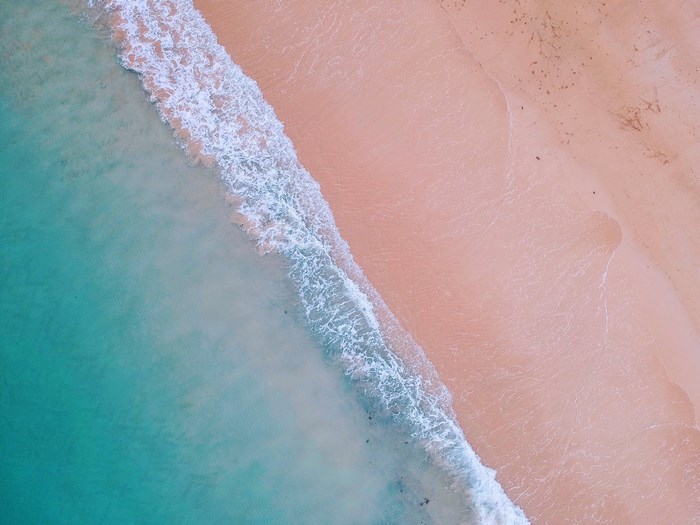 Aerial view of Shek O Beach shoreline in Hong Kong