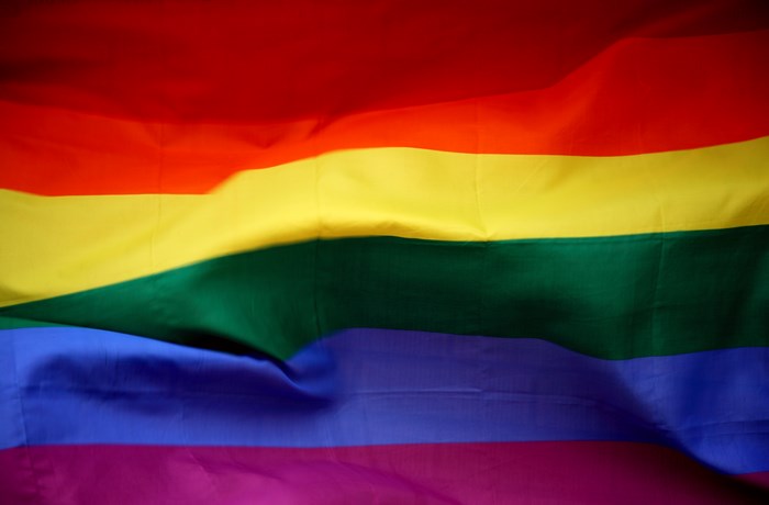 Rainbow flag with fabric stripes