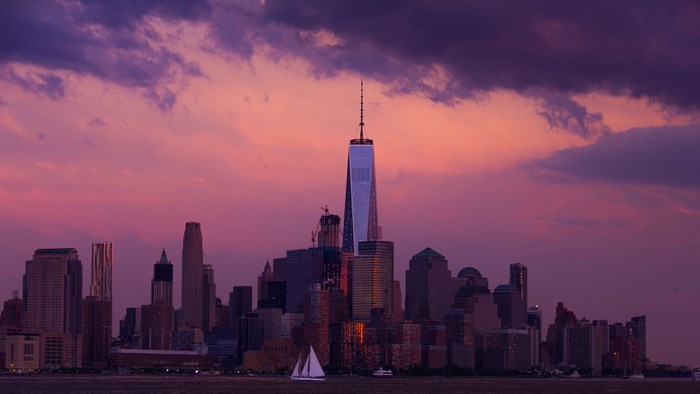 New York City Skyline at Dusk with One World Trade Center