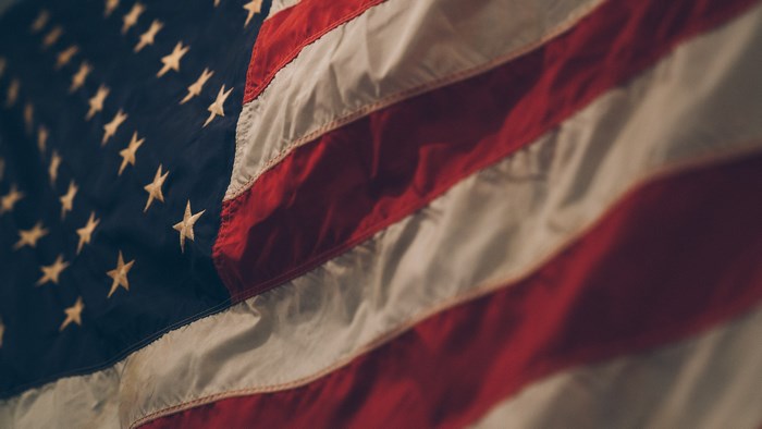 Close-up of the American flag with stars and stripes