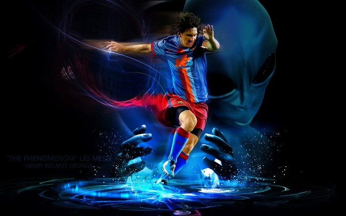 Lionel Messi with Alien and Hands