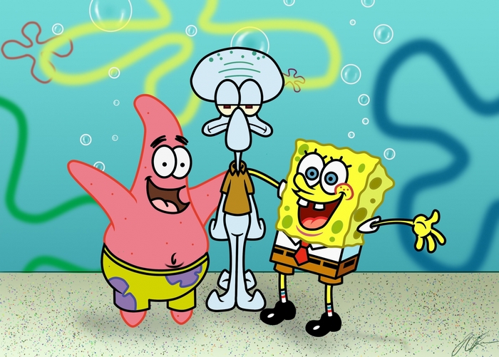 SpongeBob and Friends Smiling Underwater