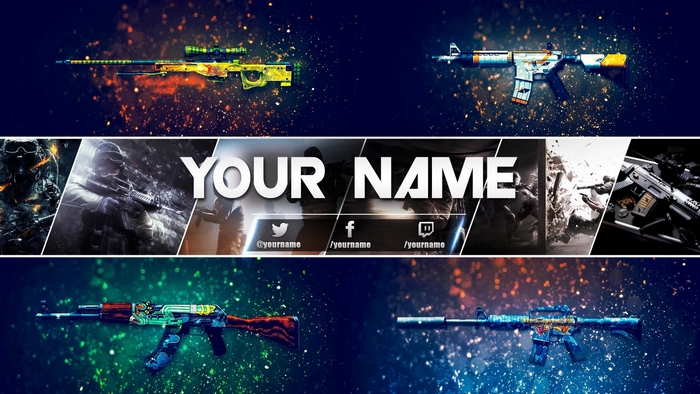 Colorful CS:GO Guns and Gamer Banner Design
