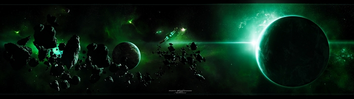 Space scene with planets and asteroids