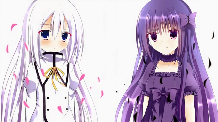 Two anime girls with white and purple hair