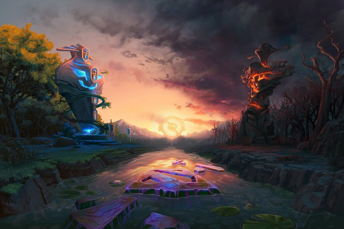 Dota 2 landscape with two opposing structures