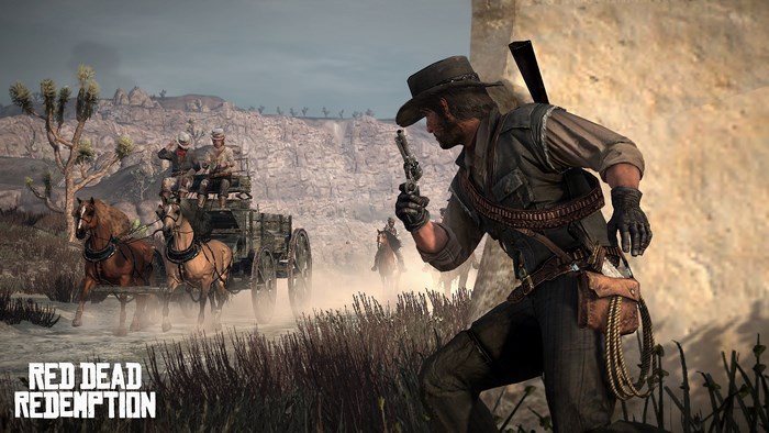 John Marston from Red Dead Redemption in a desert shootout