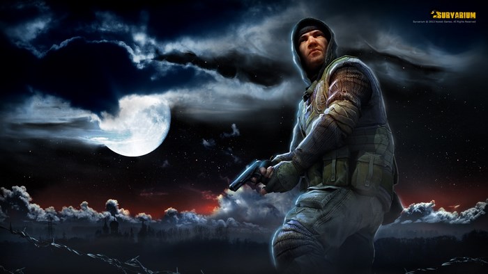 Survarium character with gun at night