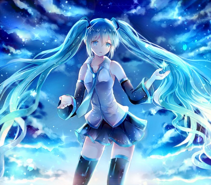 Hatsune Miku from Vocaloid in starry sky