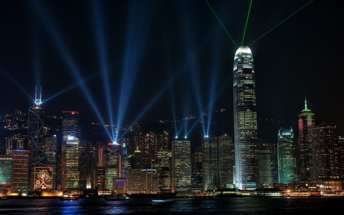 Hong Kong Skyline at Night with Laser Show