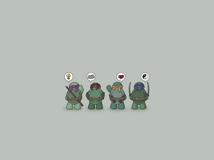 Teenage Mutant Ninja Turtles with thought bubbles