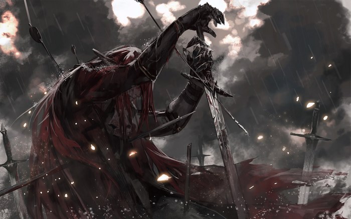 Fallen King with Swords and Arrows