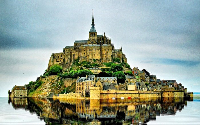 Mont Saint-Michel reflected in water
