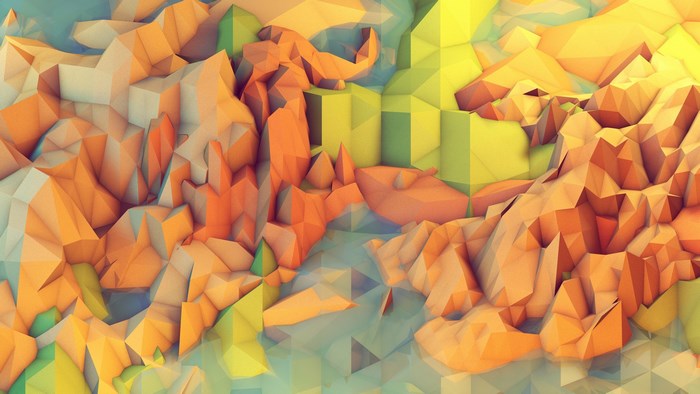 Low poly abstract landscape with orange and yellow geometric shapes