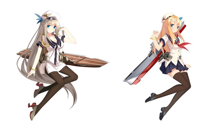 Two anime girls with warships