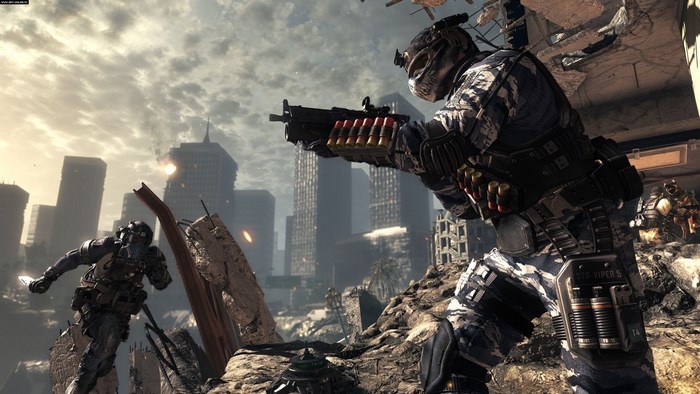 Soldiers in a destroyed city in Call of Duty Ghosts